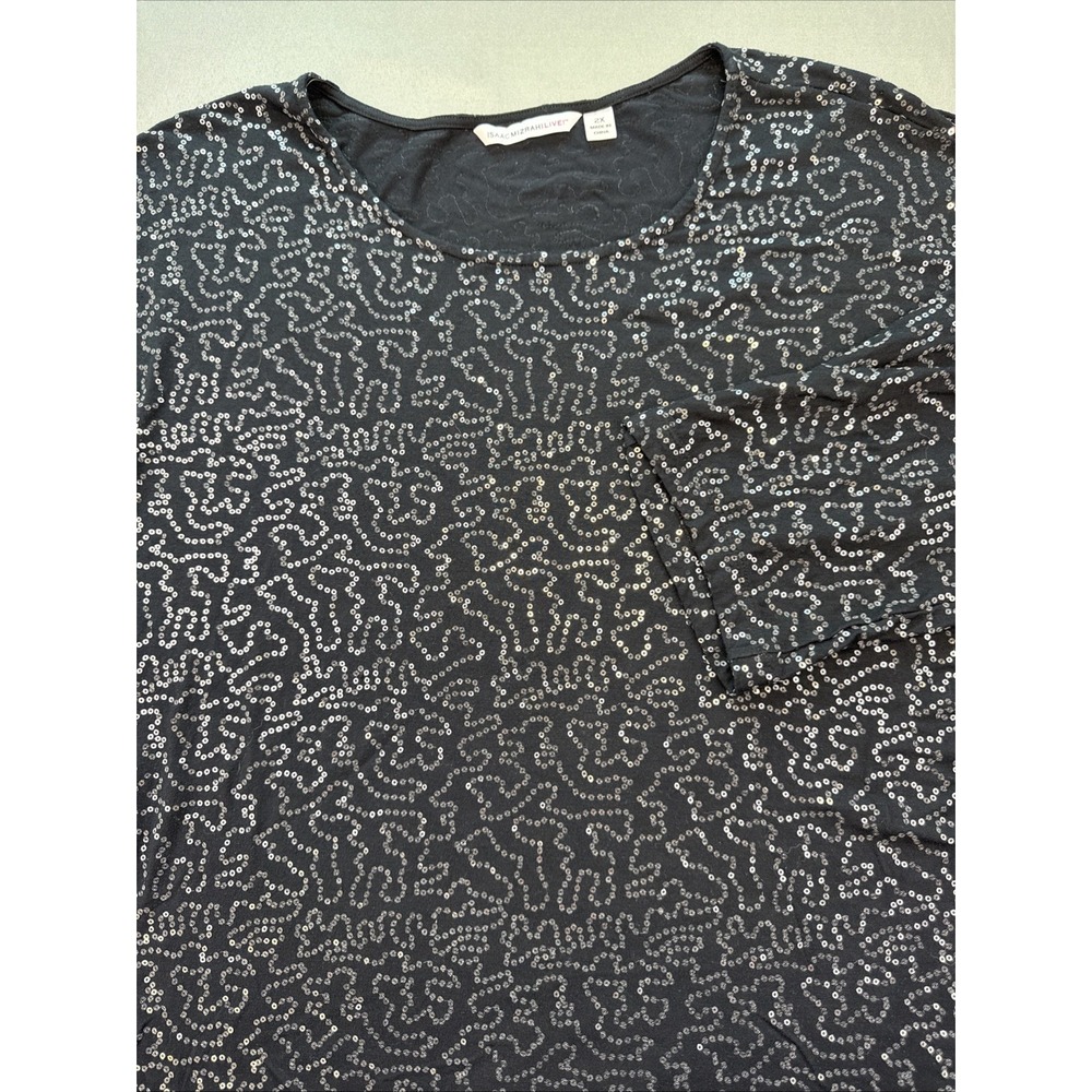 Isaac‎ Mizrahi Live! Women's Black Sequin Top Blouse Elbow Sleeve Size 2X